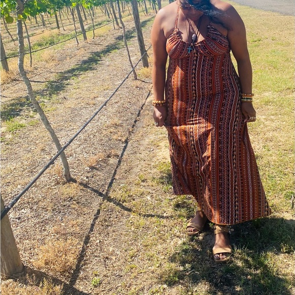 Brown Sleeveless Spaghetti Strap Sundress Maxi - Picture 3 of 5